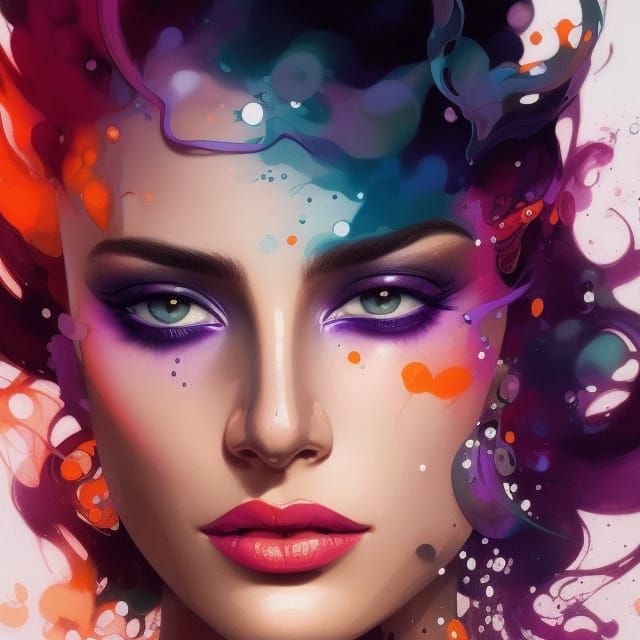 Edgy Underwater Ink Portrait in Orange and Purple