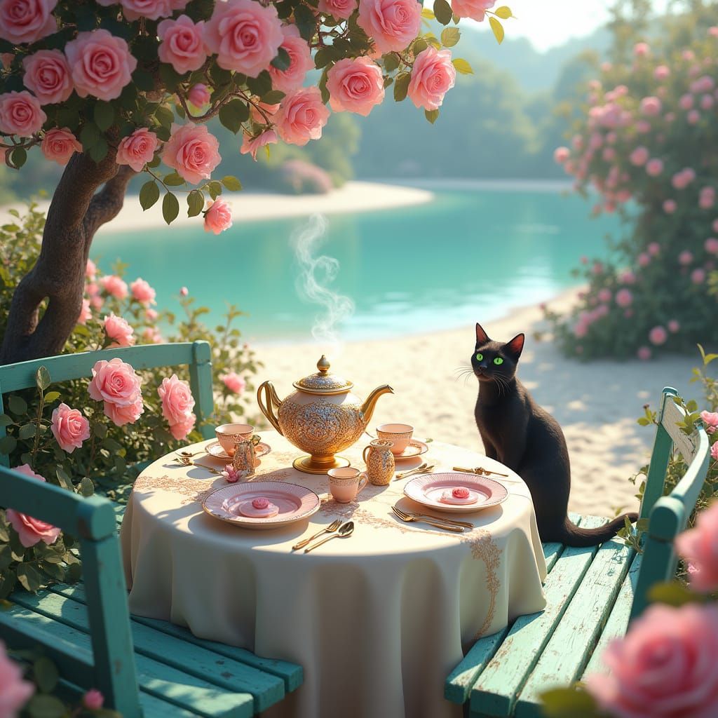 Whimsical Fantasy Garden Tea Party Scene