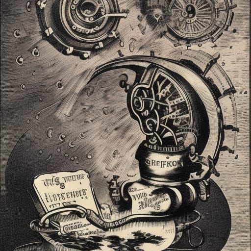 Steampunk Exploding Kittens in 1800s Lithograph Style