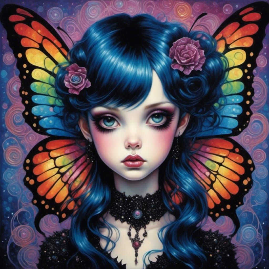 Rainbow Fairy with Butterflies in Anime Goth Style