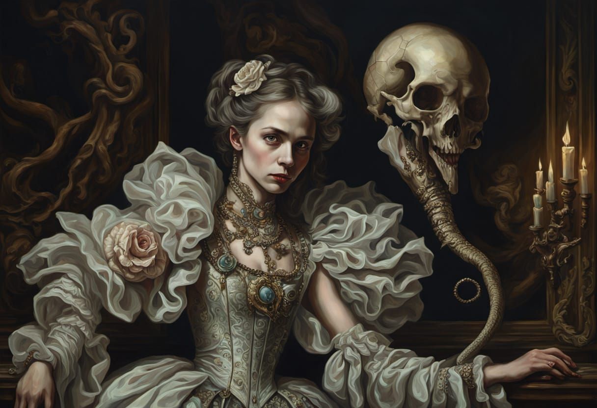 Baroque Serpent Woman Portrait in Ethereal Glow