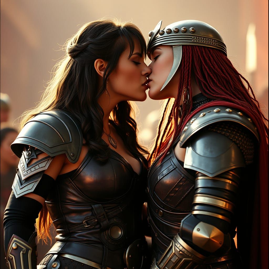 Xena and Red Sonja Passionate Embrace, Cinematic Style