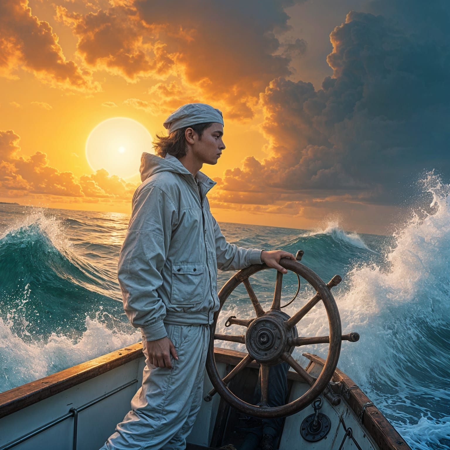 Young Man on Boat: Maritime Adventure
