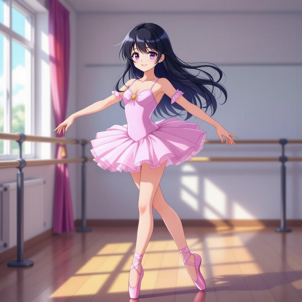 Anime Girl Learning Ballet in Japanese Animation Style