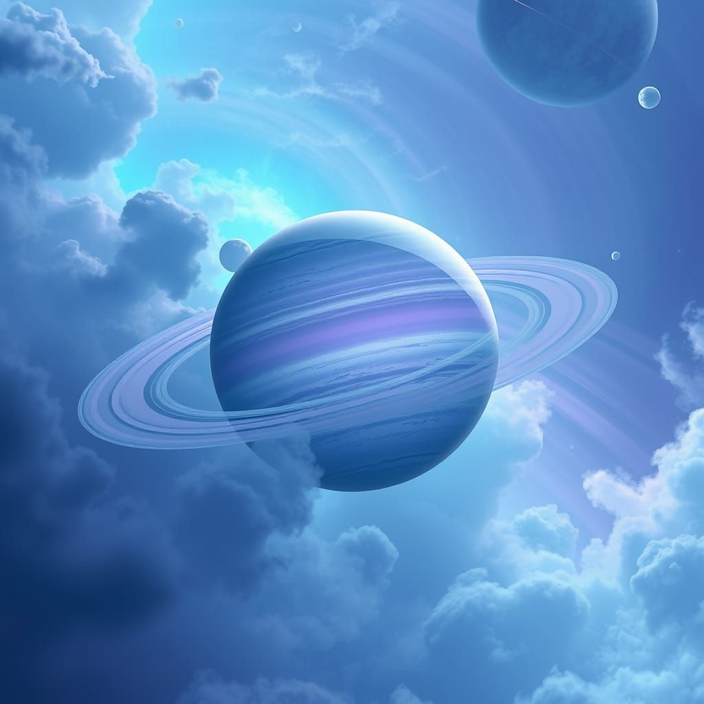 Uranus with Iridescent Rings in Futuristic Style