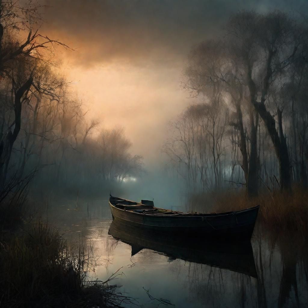 Moonlit Swamp with Old Boat: Digital Matte Painting