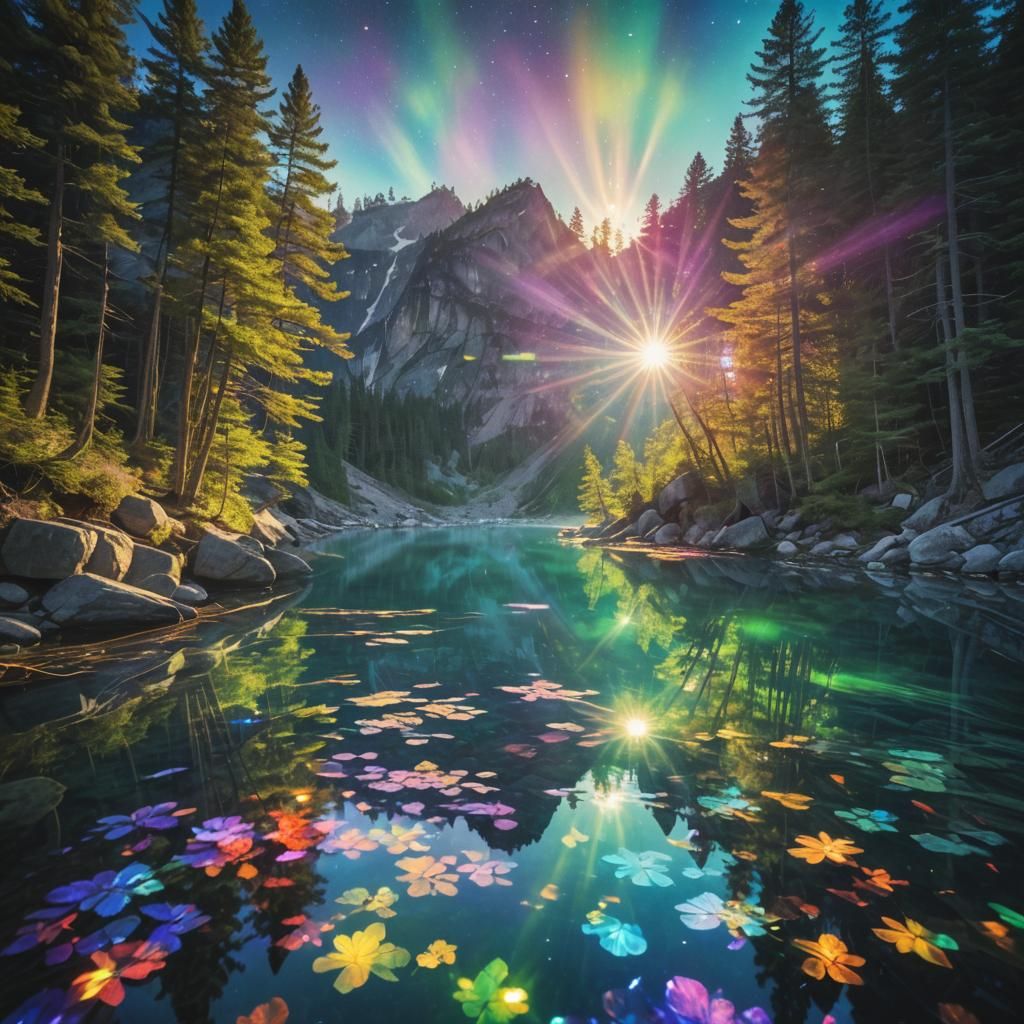 Iridescent Dream Lake with Lens Flares