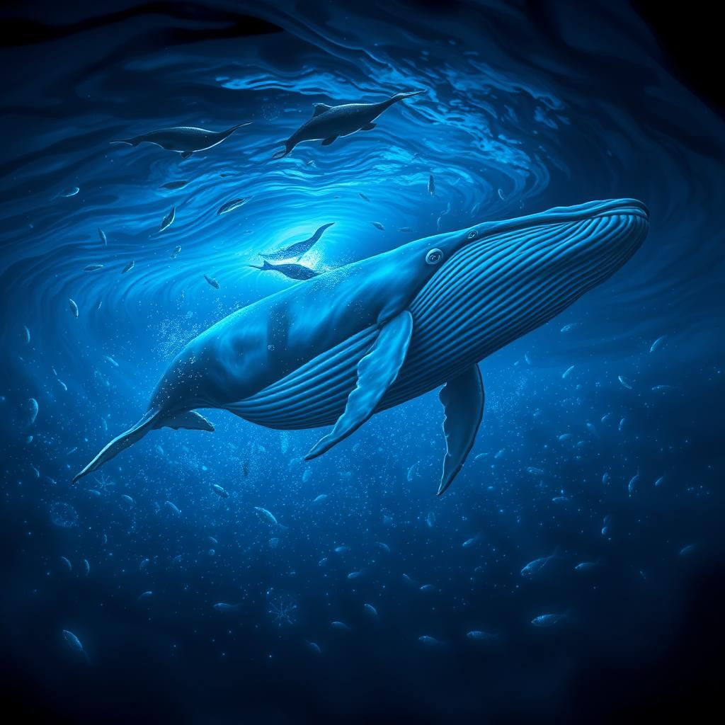 Bioluminescent Blue Whale in Abyssal Depths