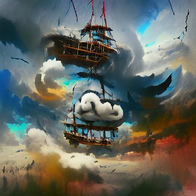 Pirate Ship Amidst a Stormy Sky