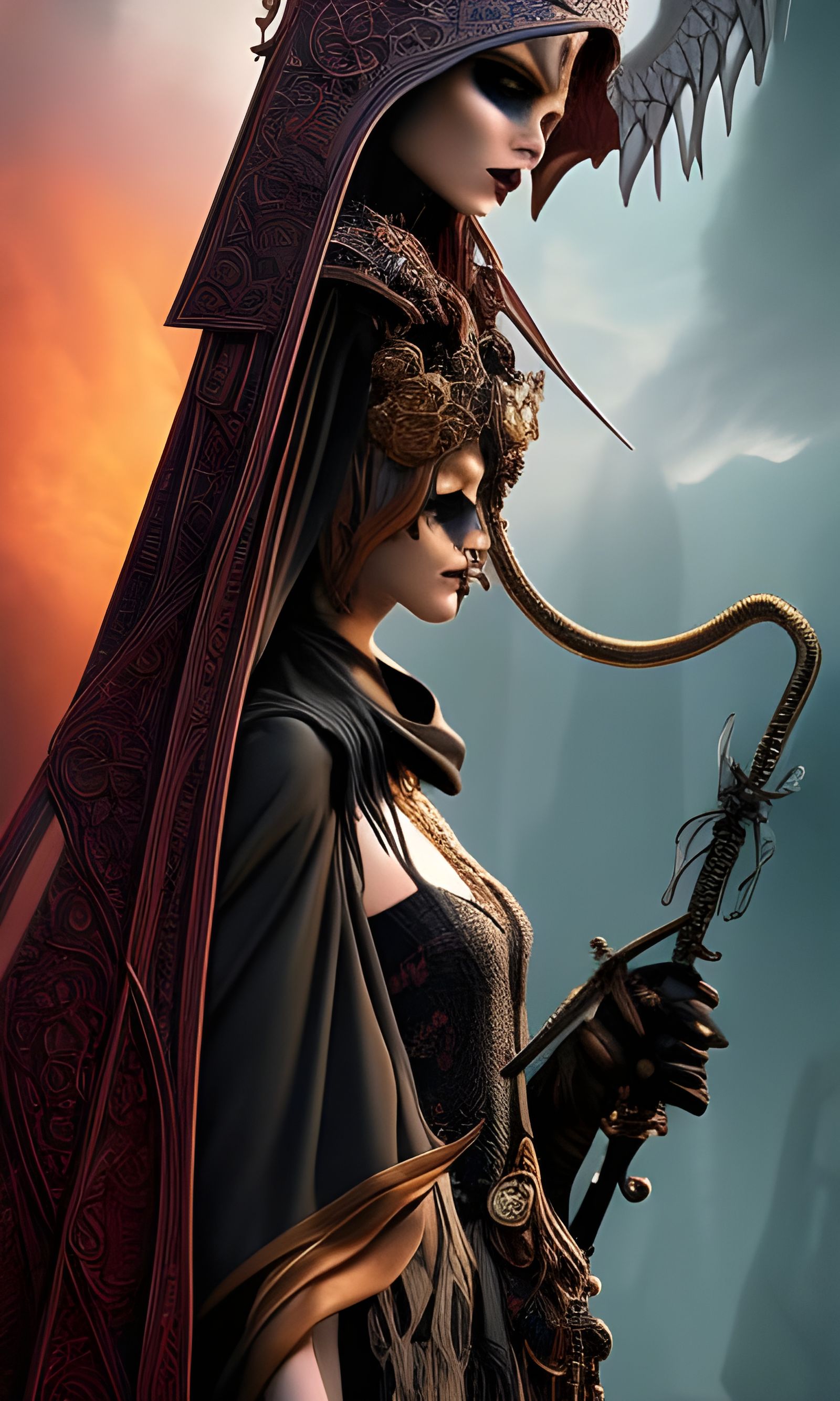 Elaborate Grim Reaper Collage Illustration in Winter Colors