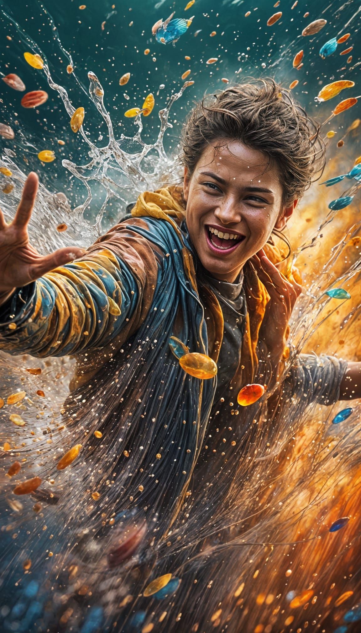 Hyperrealistic Hands Playfully Moving Through Air and Water