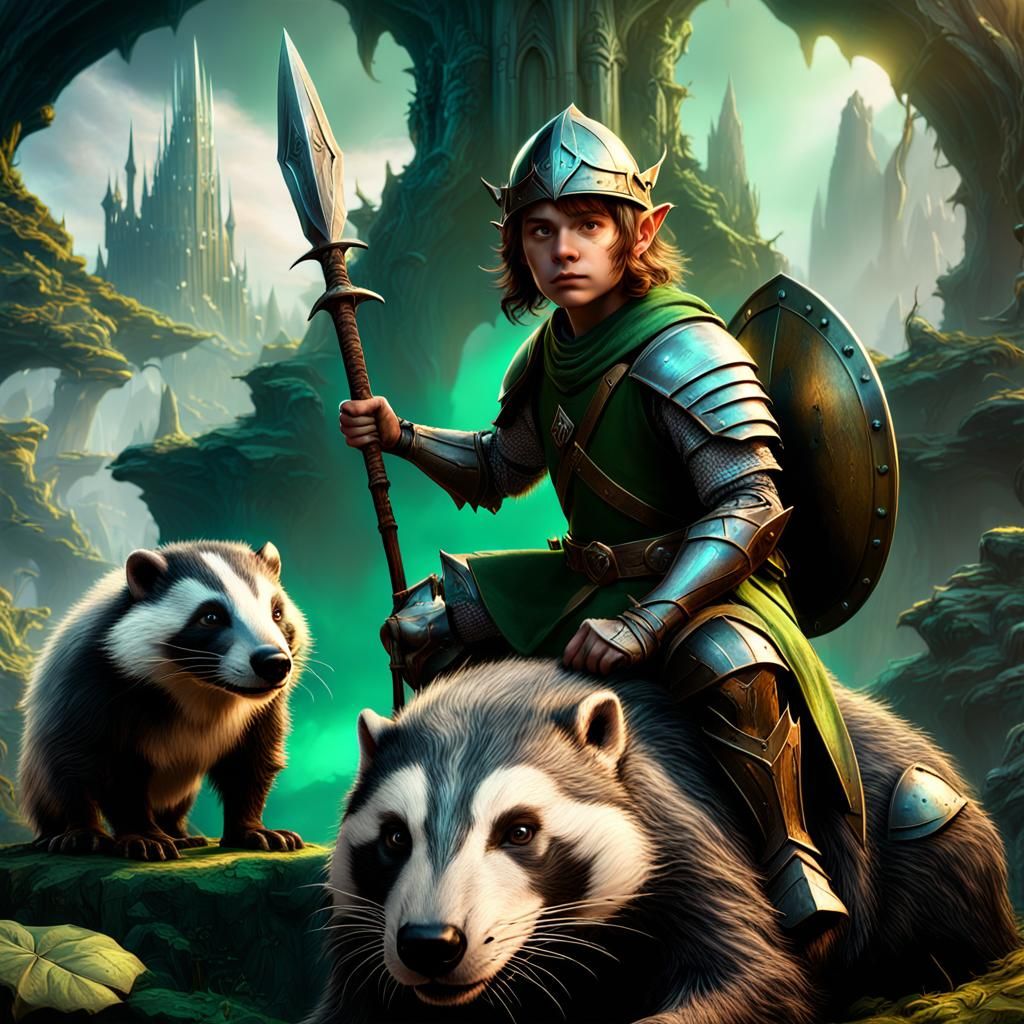 Boy Hobbit and Green Knight on Badger