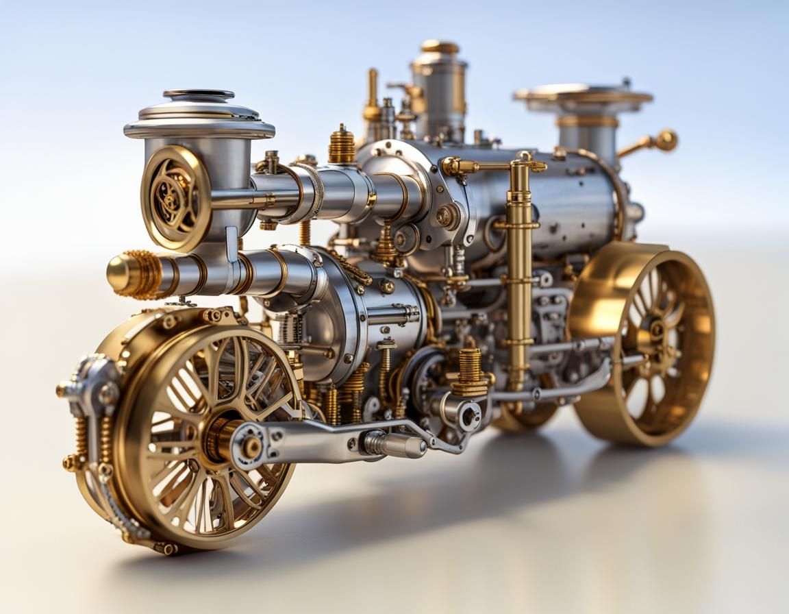Serene Steampunk Machine with Brass and Gold