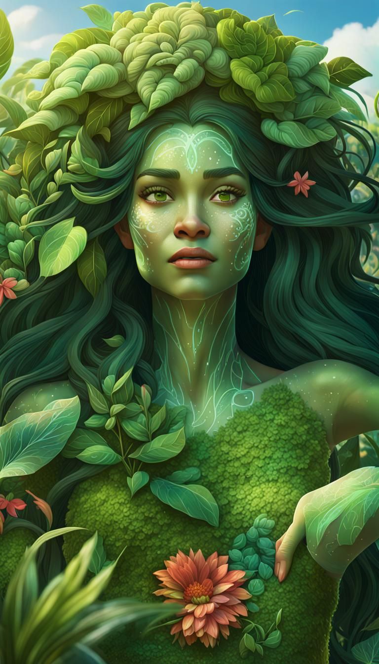 Lush Green Woman Planet: Hyperdetailed Portrait