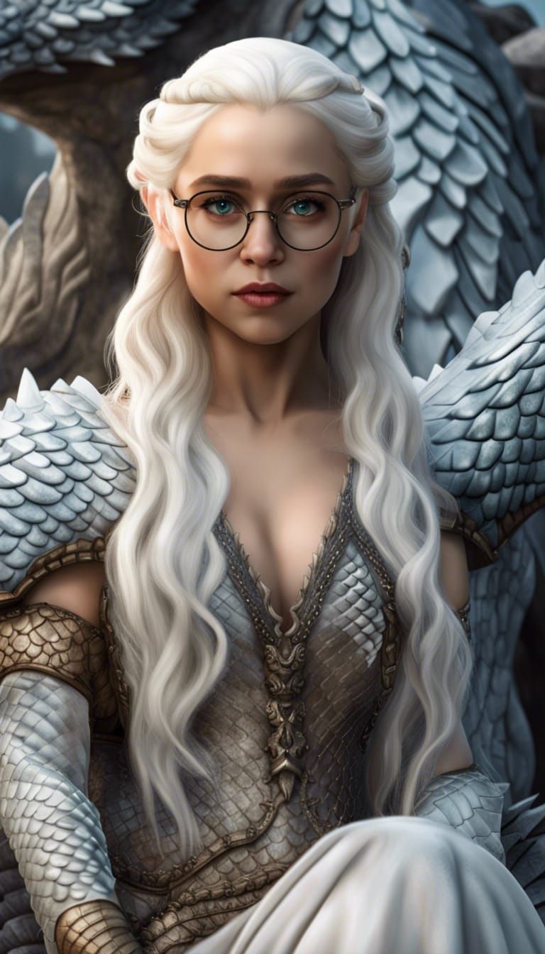Hyperrealistic Daenerys Targaryen with Glass Dragons