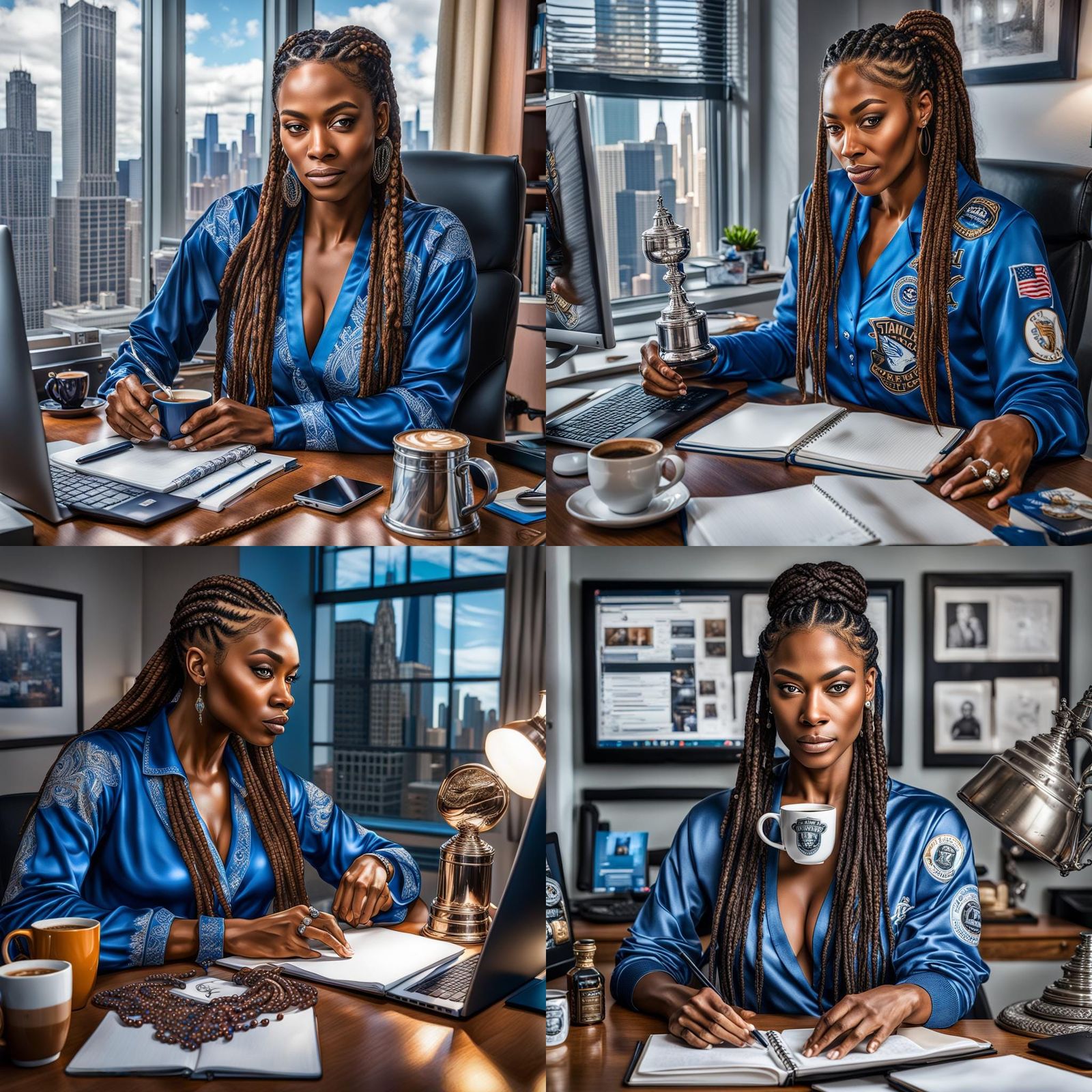 Realistic Woman with Braids in Atmospheric Chicago Room