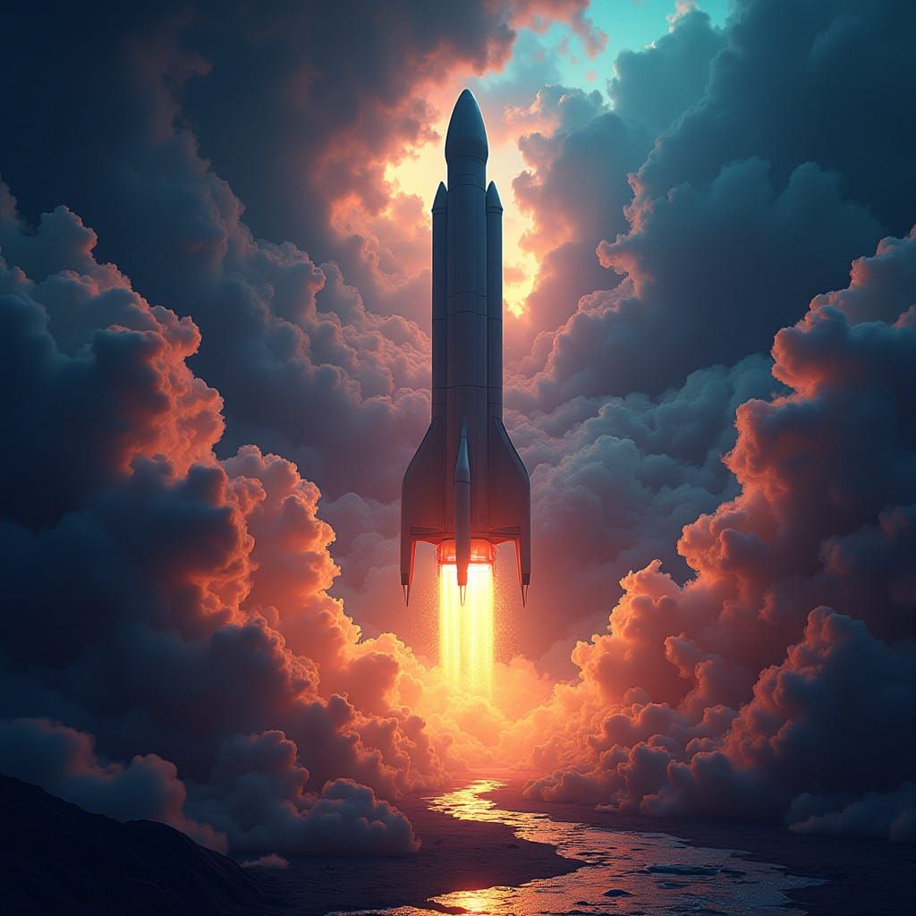 Surreal Rocket Ship Silhouette in Chiaroscuro Aesthetic