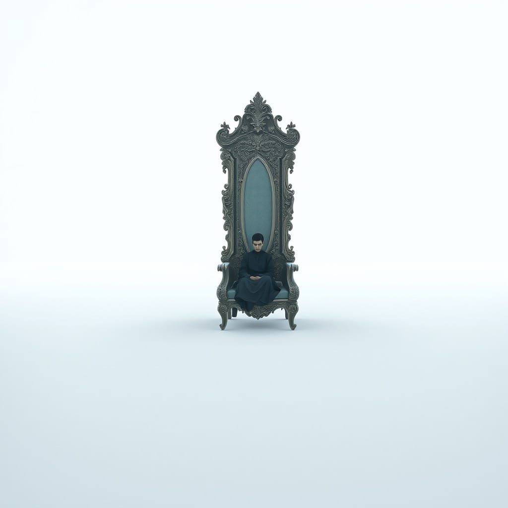 Surreal Fantasy Realm with Ornate Chair and Endless White Ex...