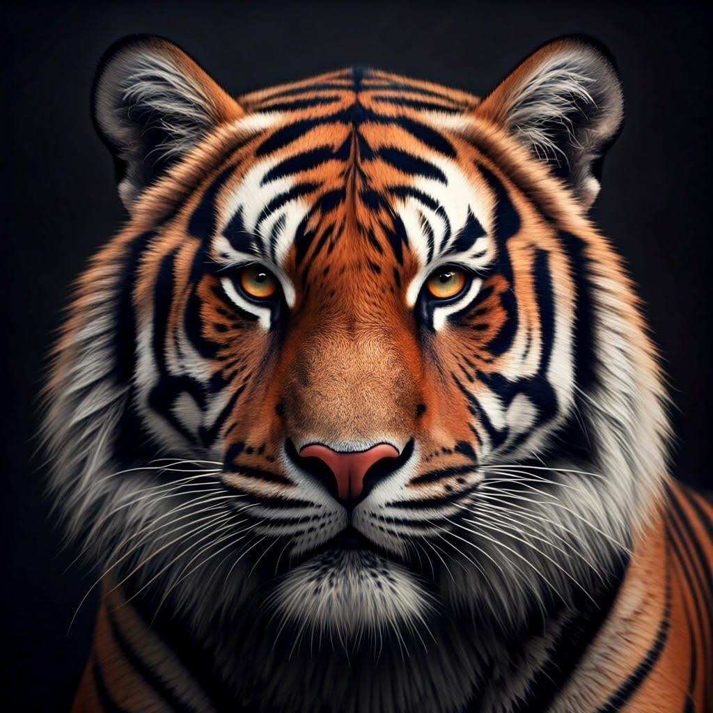 Hyperrealistic Tiger Face in Black and Red