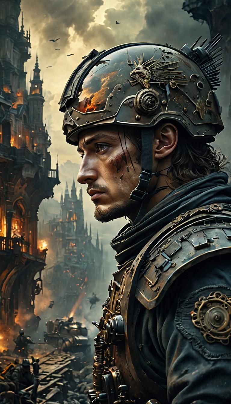 Intricately Detailed War Scene in Vibrant Watercolor Style