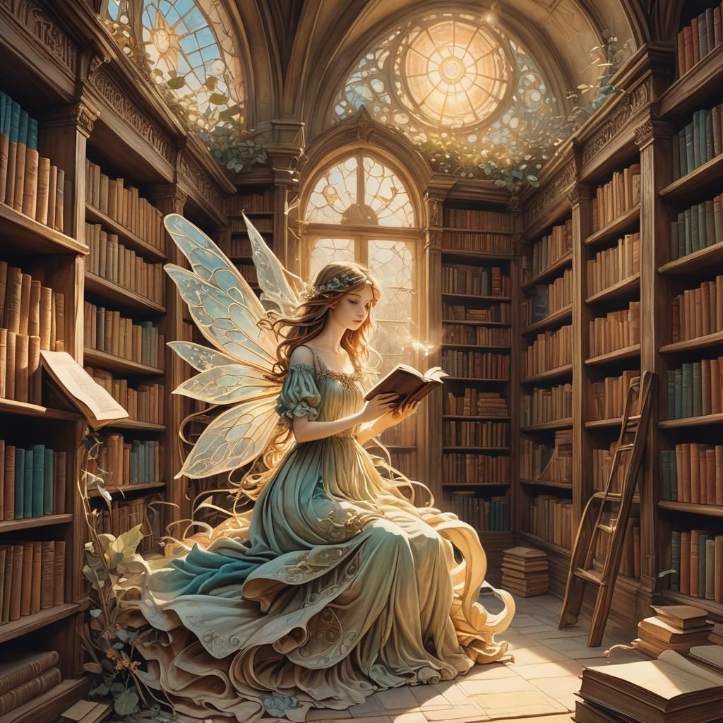 Enchanting Fairy Emerges in Art Nouveau Library