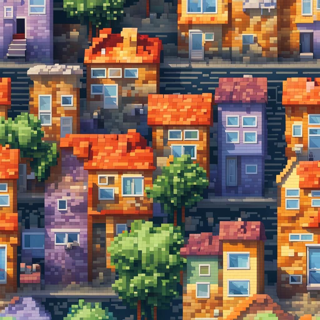 Colorful Translucent Houses in Pixel Art Style