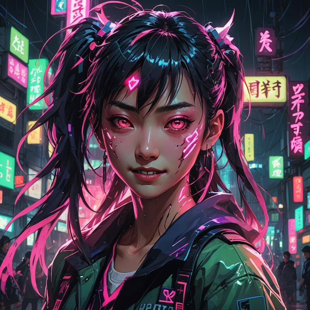 Cyberpunk Kayako Saeki Portrait in Dystopian Setting