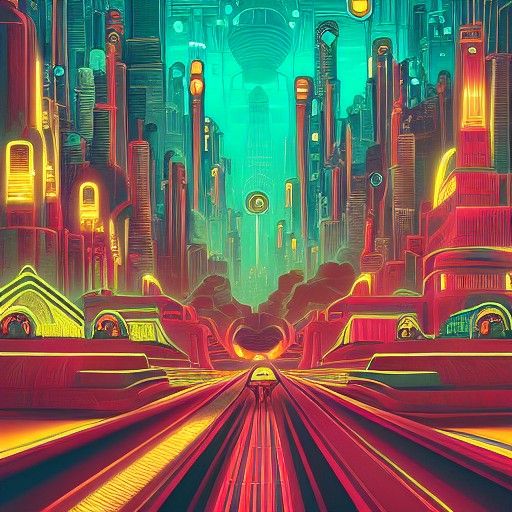 Alien Art Deco Metropolis in Retrofuturistic Style