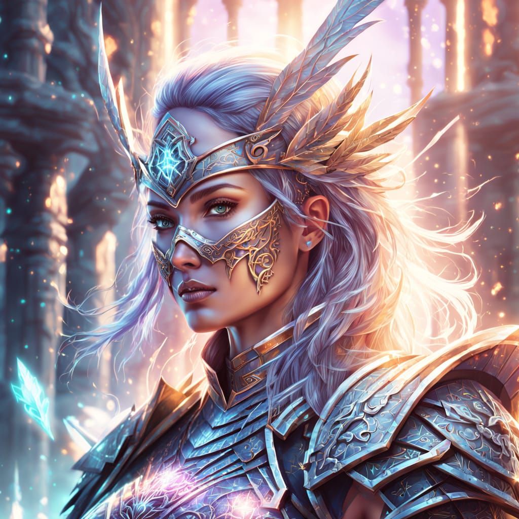 Fantasy Healer in Armor with Glowing Runes