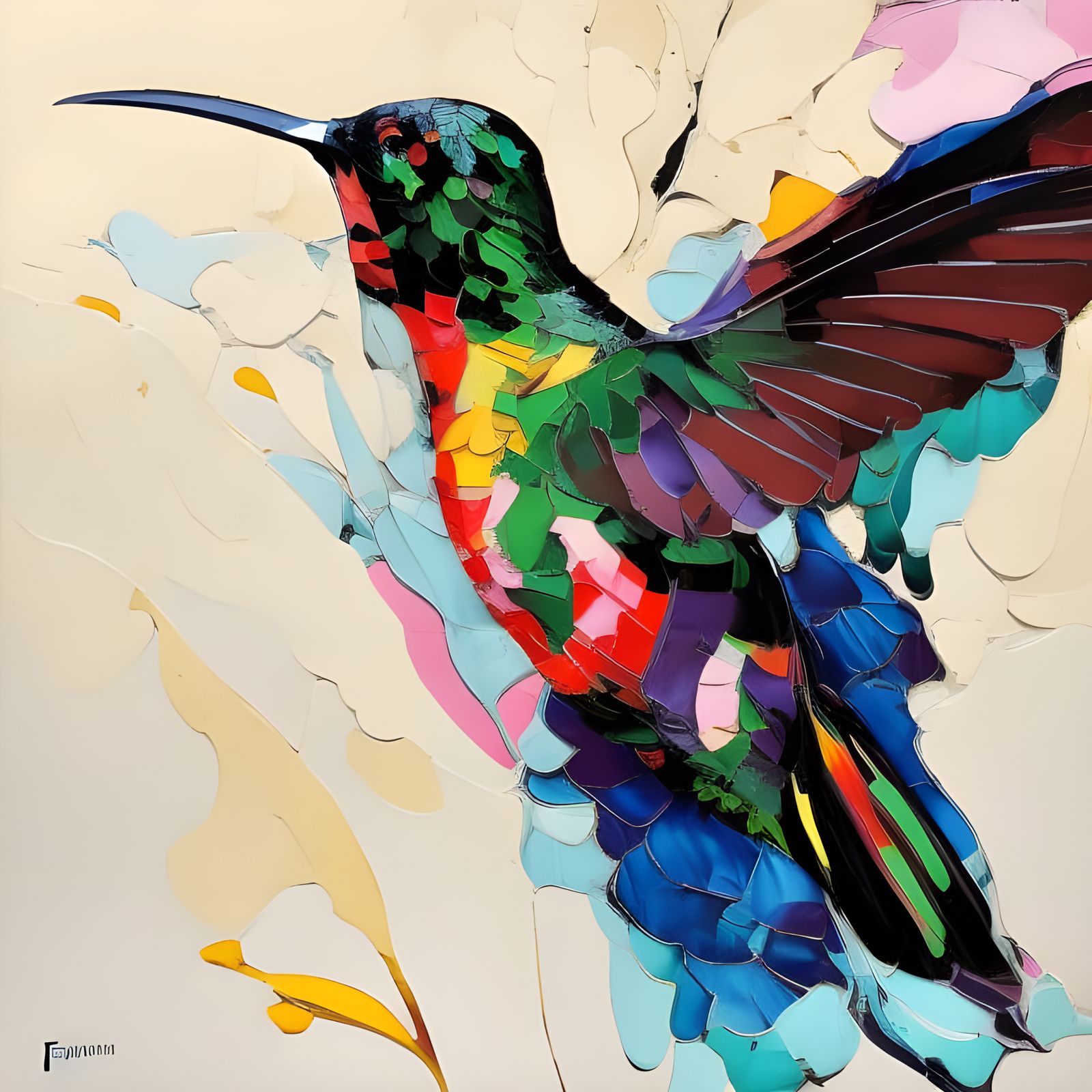 Colorful Ink Splash Hummingbird Portrait in 3D