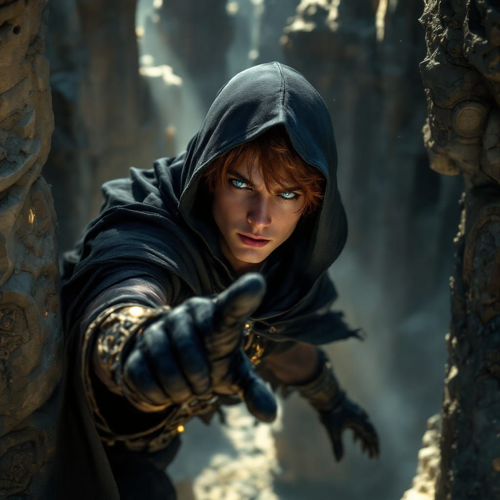 Thief Ascends Obsidian Tower in Cinematic Fantasy Art