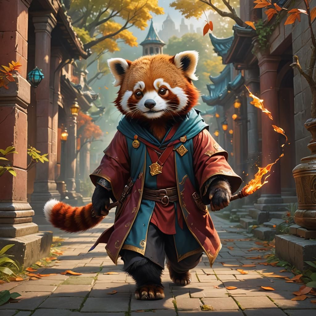 Red Panda Wizard's First Day: Hyperrealistic Splash Art