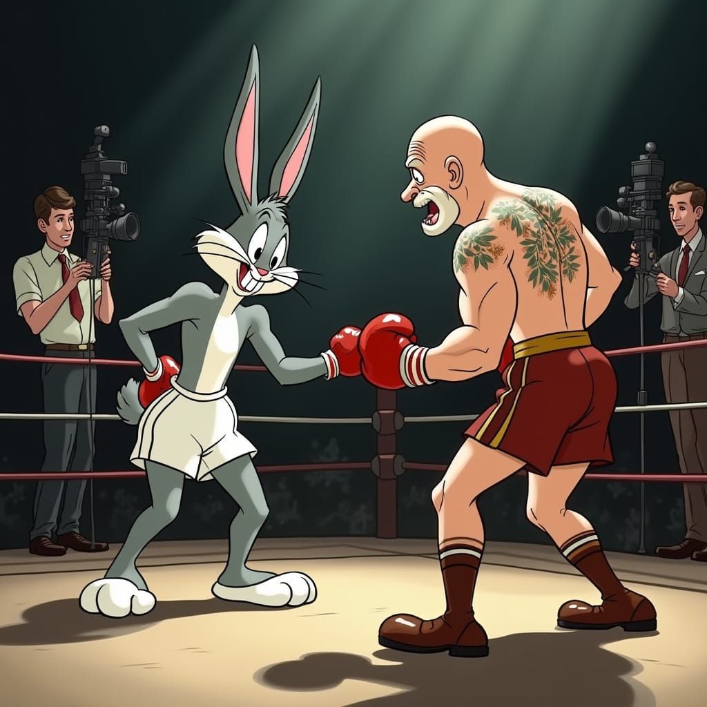 Bugs Bunny Boxing Match in 1930s Cartoon Style
