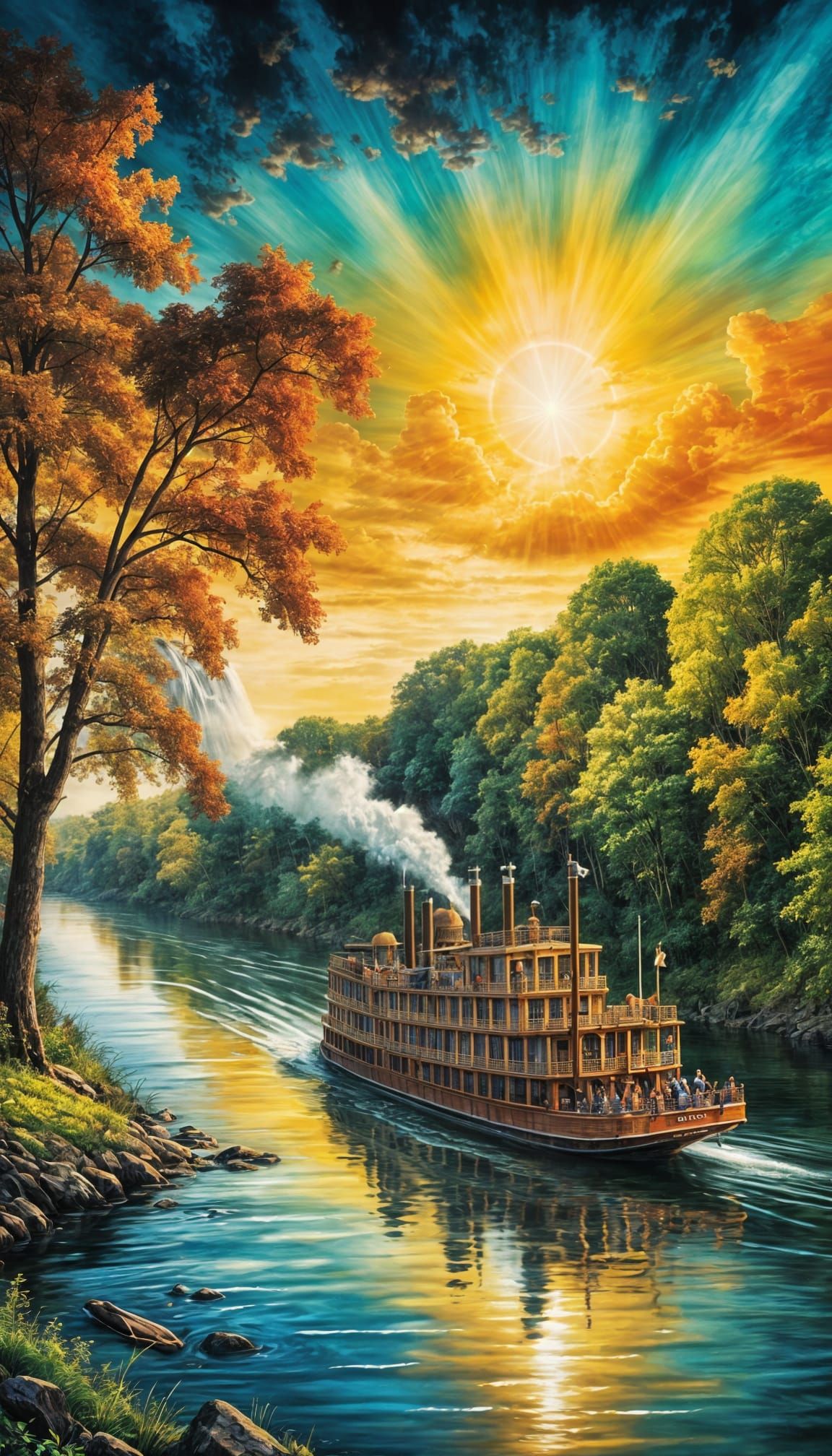 Colorful Steamboat on the Mississippi River