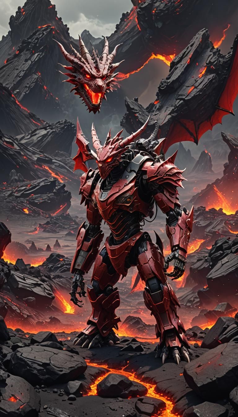 Red Dragon Robot on Lava Planet