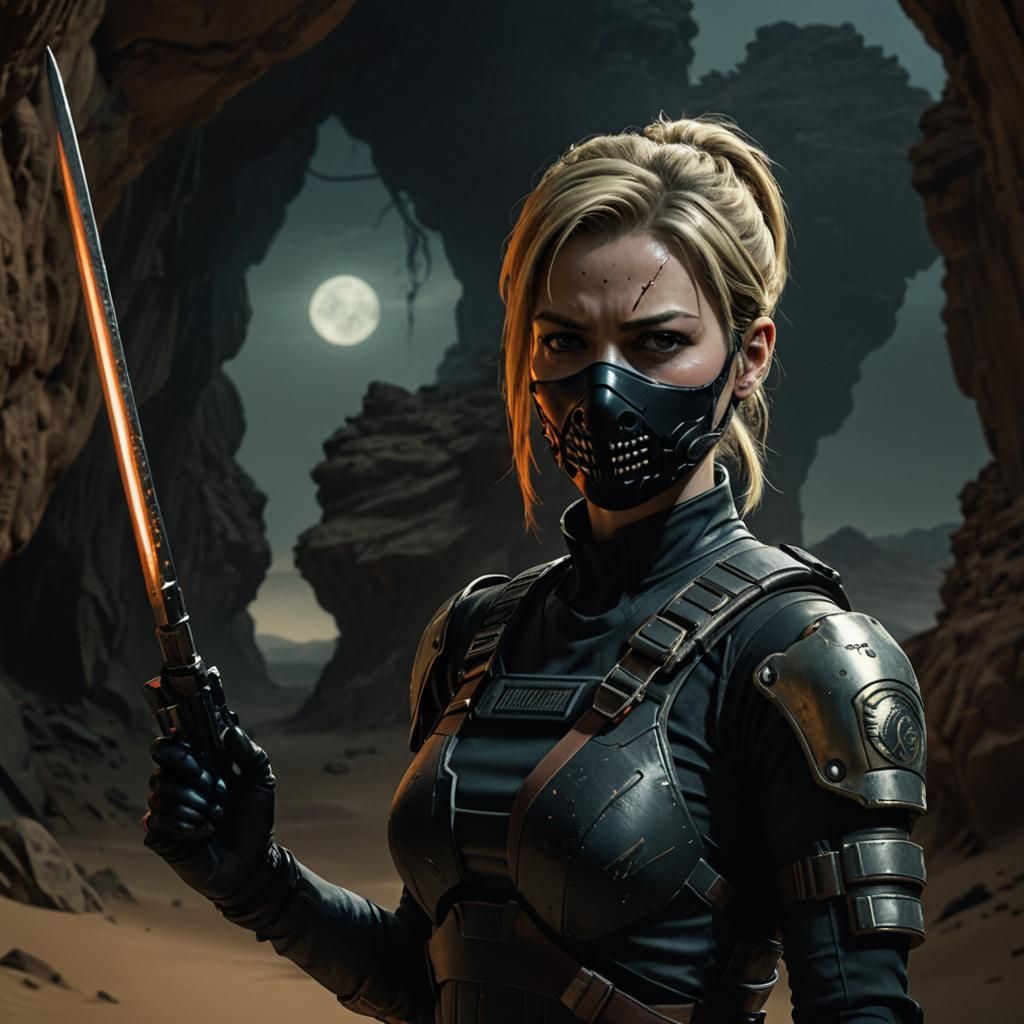 Apocalyptic Desert Warrior with Chrome Katana