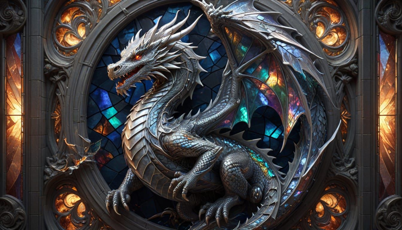 Ethereal Dragon Emerges from Stained Glass