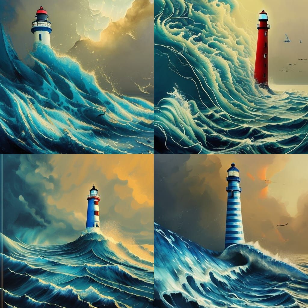 Collapsing Lighthouse in Stormy Ocean: Digital Art