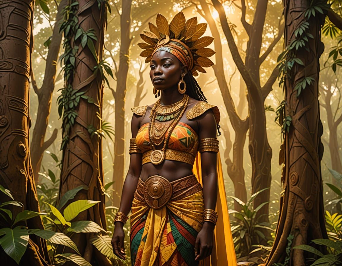 Sacred Grove of Oshun in Vibrant Tropical Art