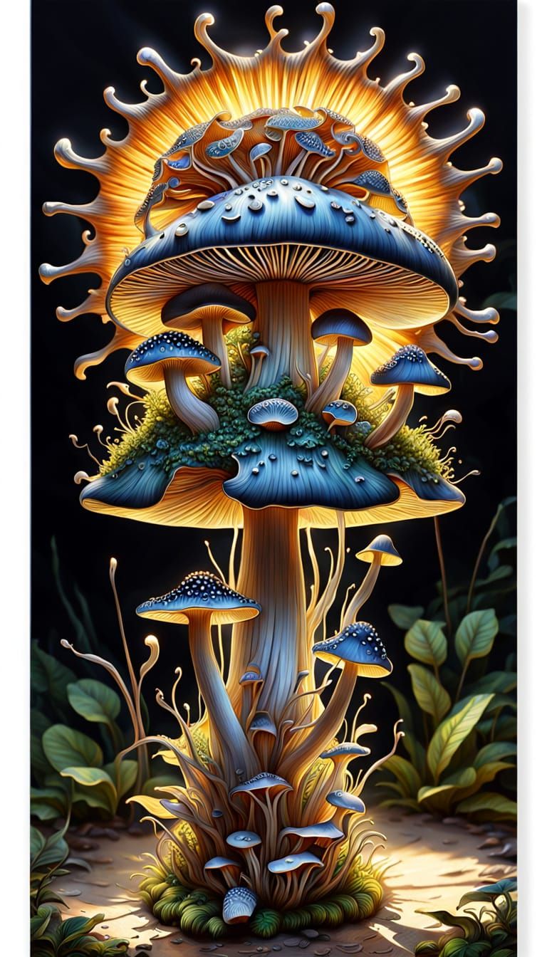 Intricately Detailed Botanical Art Mushroom