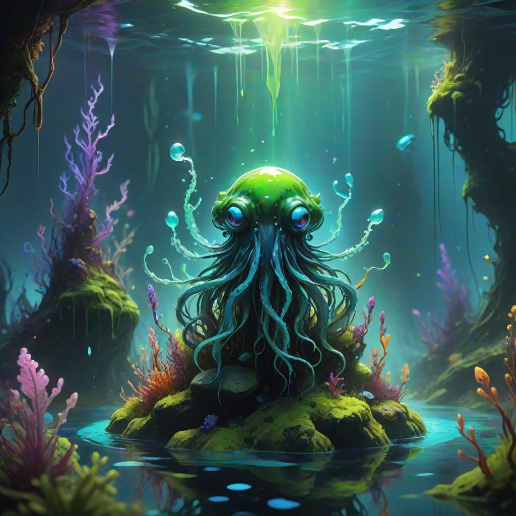 Creatures Hidden in Dripping Algae with Bioluminescence