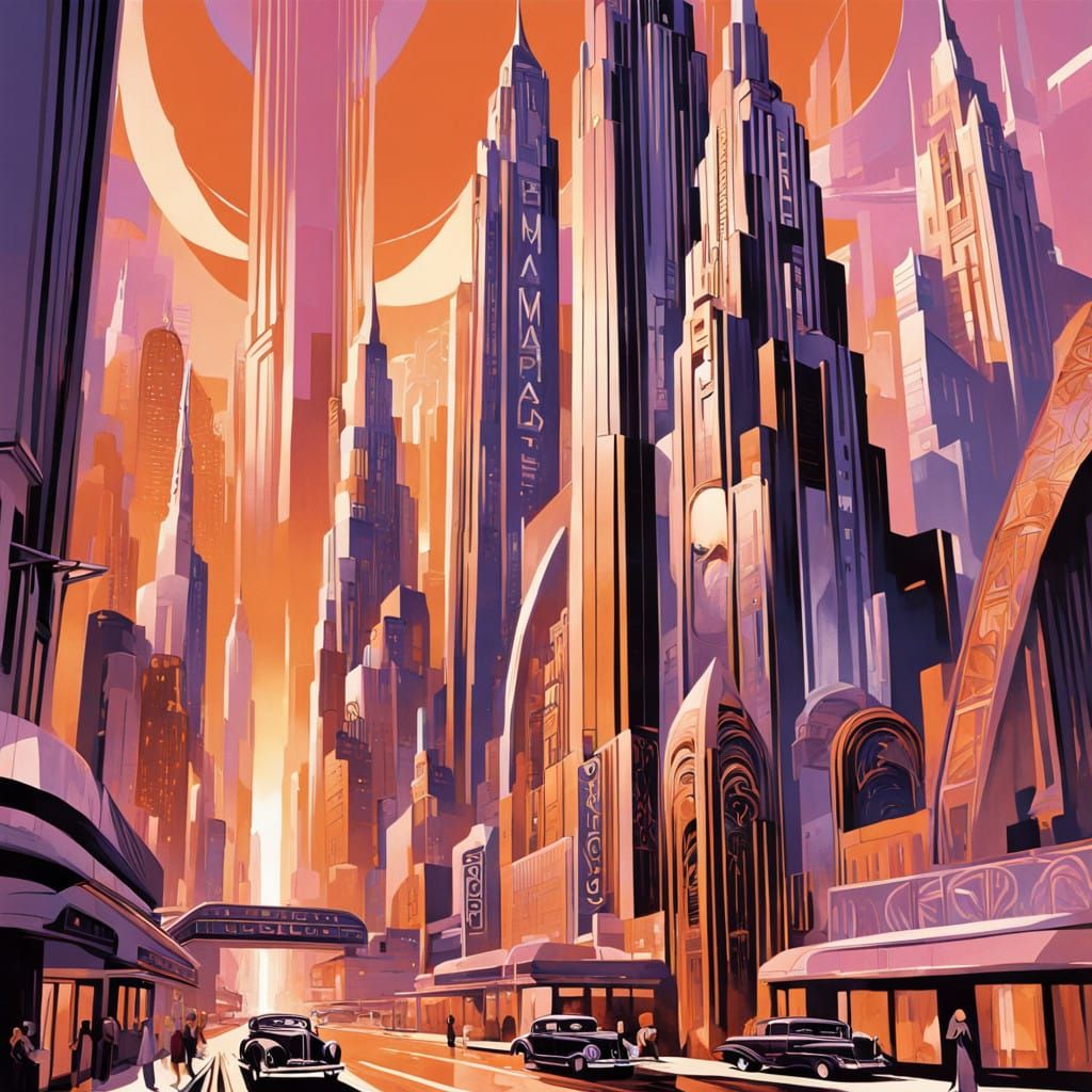 Luxury Art Deco Metropolis at Sunset