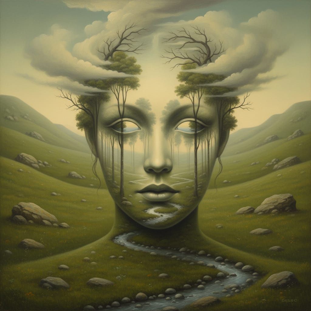 Surreal Woman Portrait with Masked Landscape