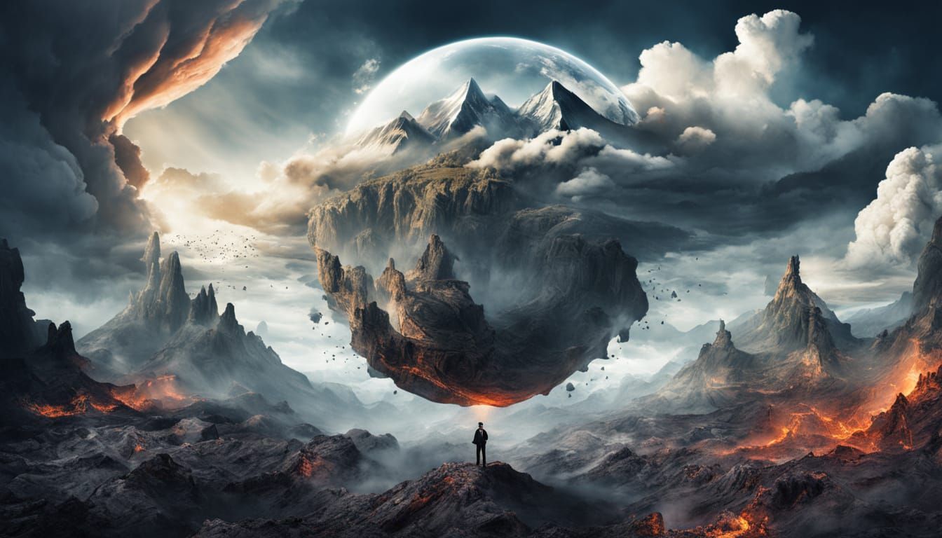 Surreal Volcanic Eruption With Hidden Faces and Paradoxes