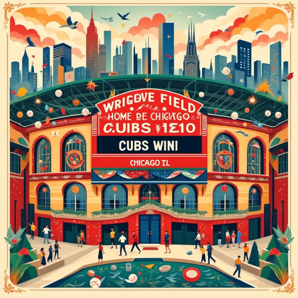 Vibrant Wrigley Field in Bold Red and Blue, Echoing Chicago ...