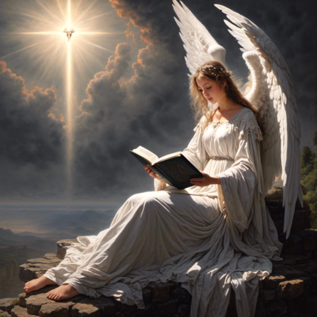 Angel Reading Bible as Oil Painting