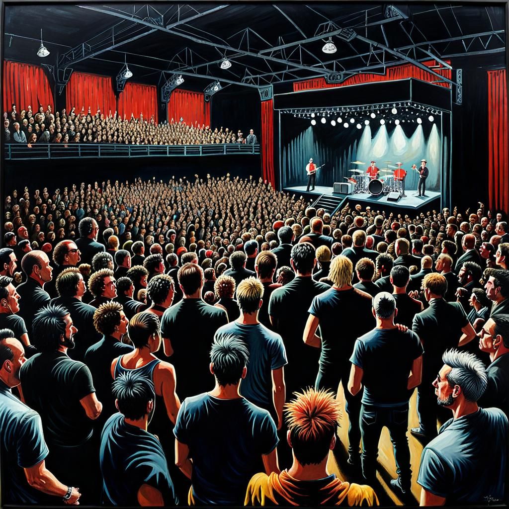 Punk Rock Concert in Small Venue: Oil Painting