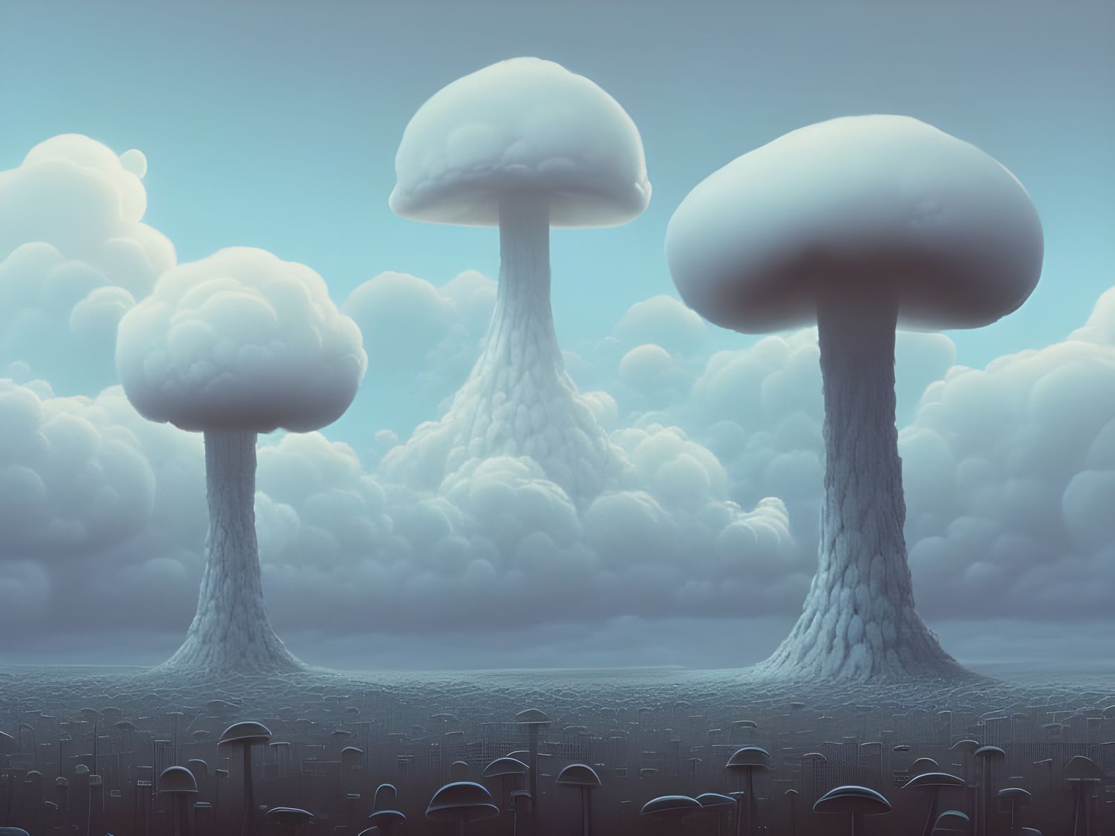 Surreal Nuclear Cloudscape with Sculpture, Detailed Illustra...