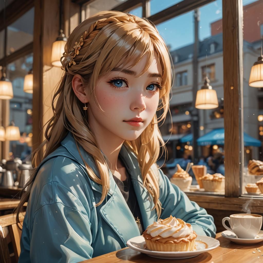 Anime Portrait in Warm Pastry Shop, 3D Style