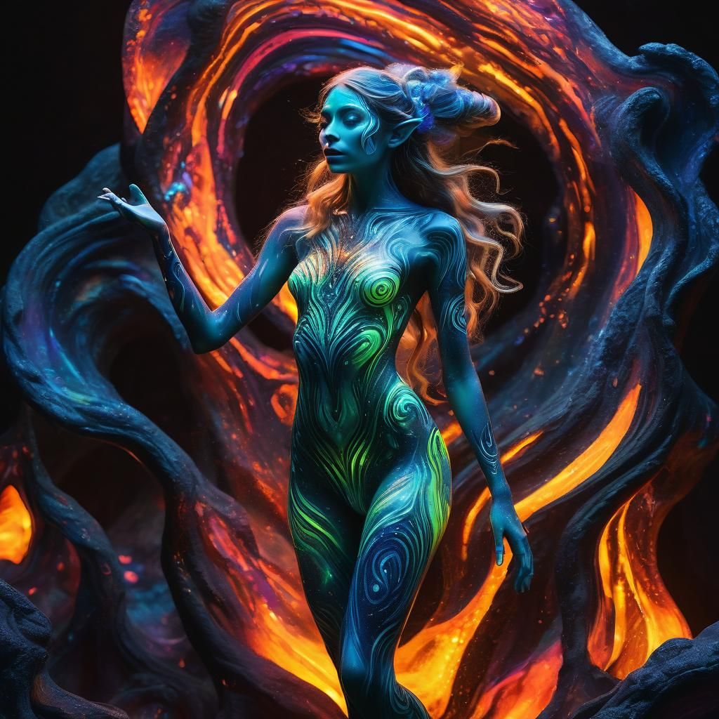 Captivating Elf Dancing in Neon-Drenched Futurism